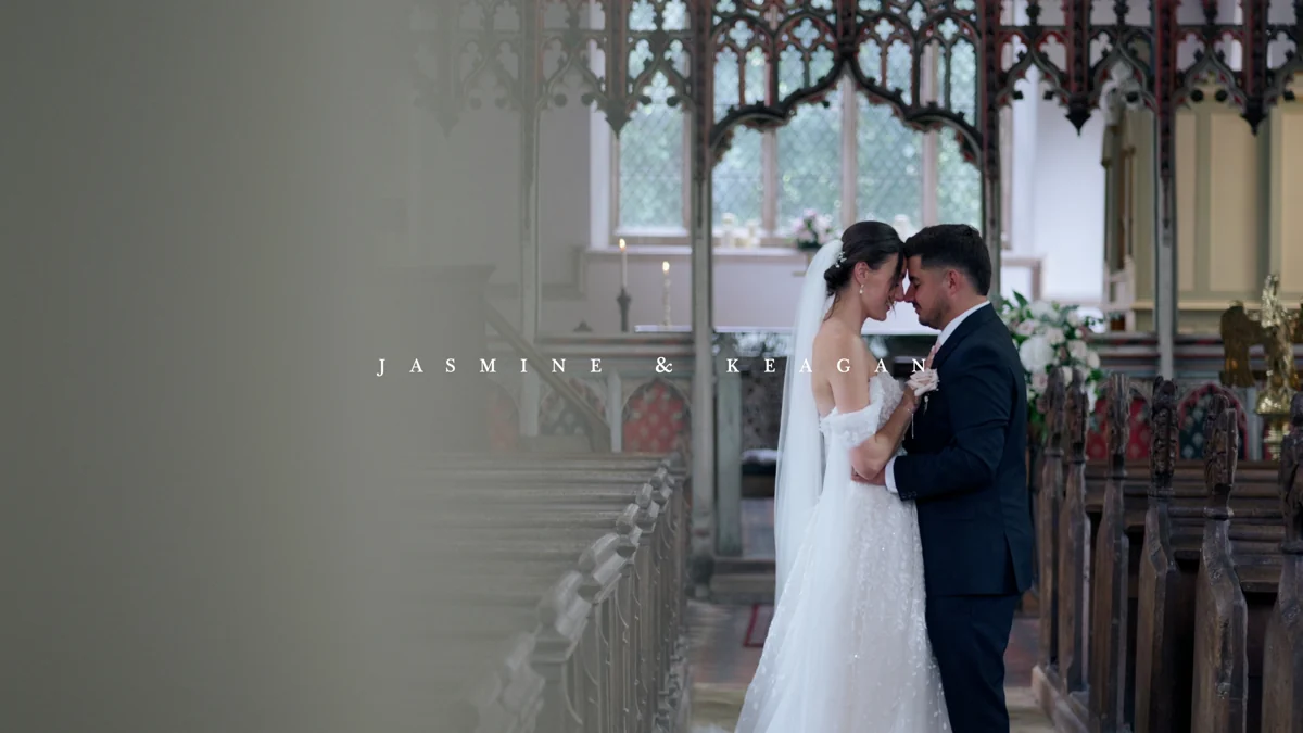 Jasmine and Keagan together inside a church on their wedding day